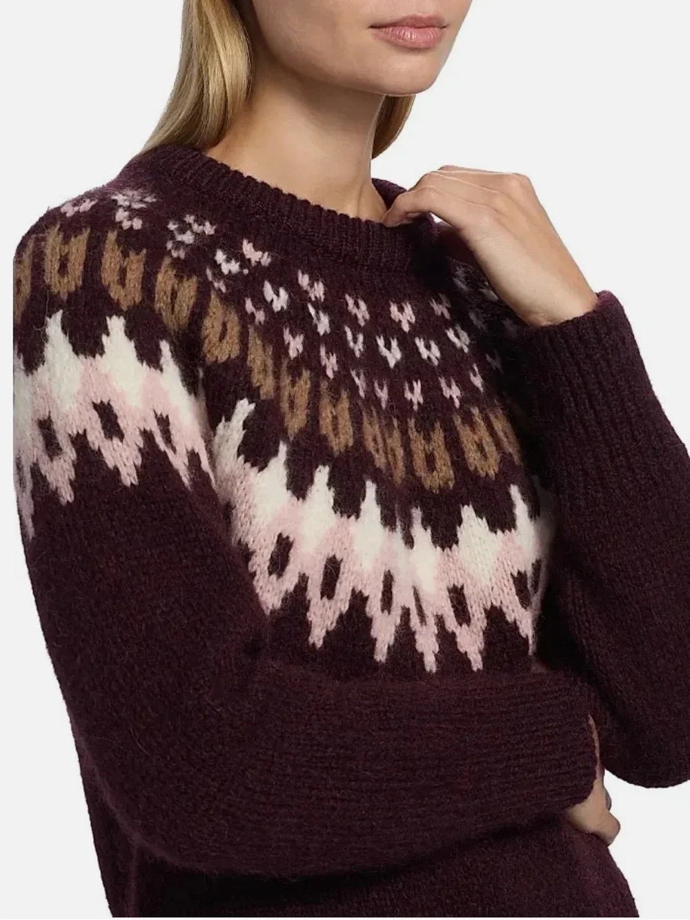 Veronica Beard Anne Fair Isle Alpaca Wool Blend Sweater in Raisin Multi Size XS - Picture 3 of 12